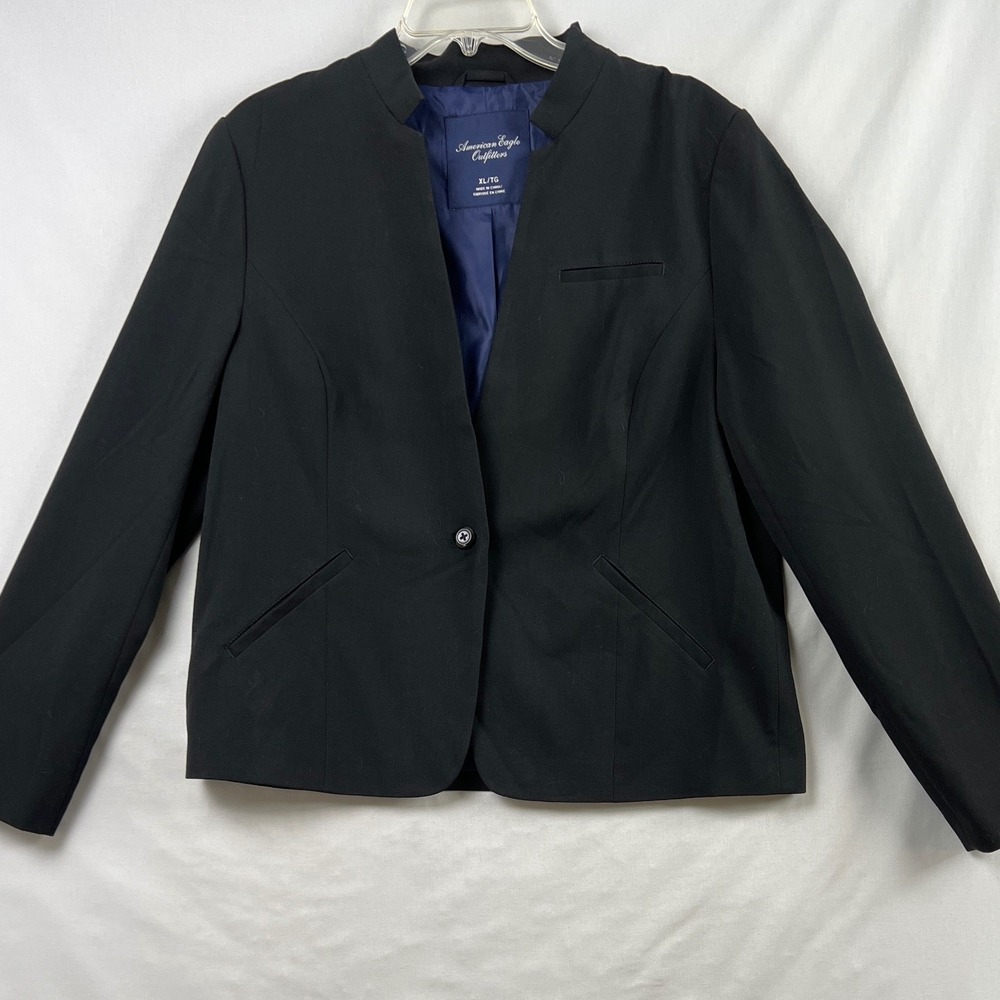 American Eagle Blazer Womens XL Black Mandarin Collar Single Button Professional